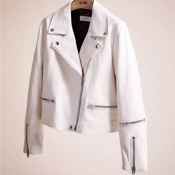 Coach leather biker jacket in cream/ off-white NWOT - Picture 2 of 13